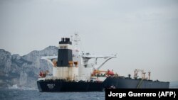 The supertanker Grace 1 is shown off the coast of Gibraltar on July 6.