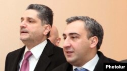 Armenian Prime Minister Tigran Sarkisian (left) and his Georgian counterpart, Nika Gilauri, in Yerevan. 