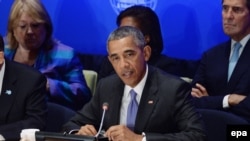 U.S. President Barack Obama (center) chaired a "Leader's Summit on Countering [Islamic State] and Violent Extremism" at UN headquarters, in New York on September 29. 